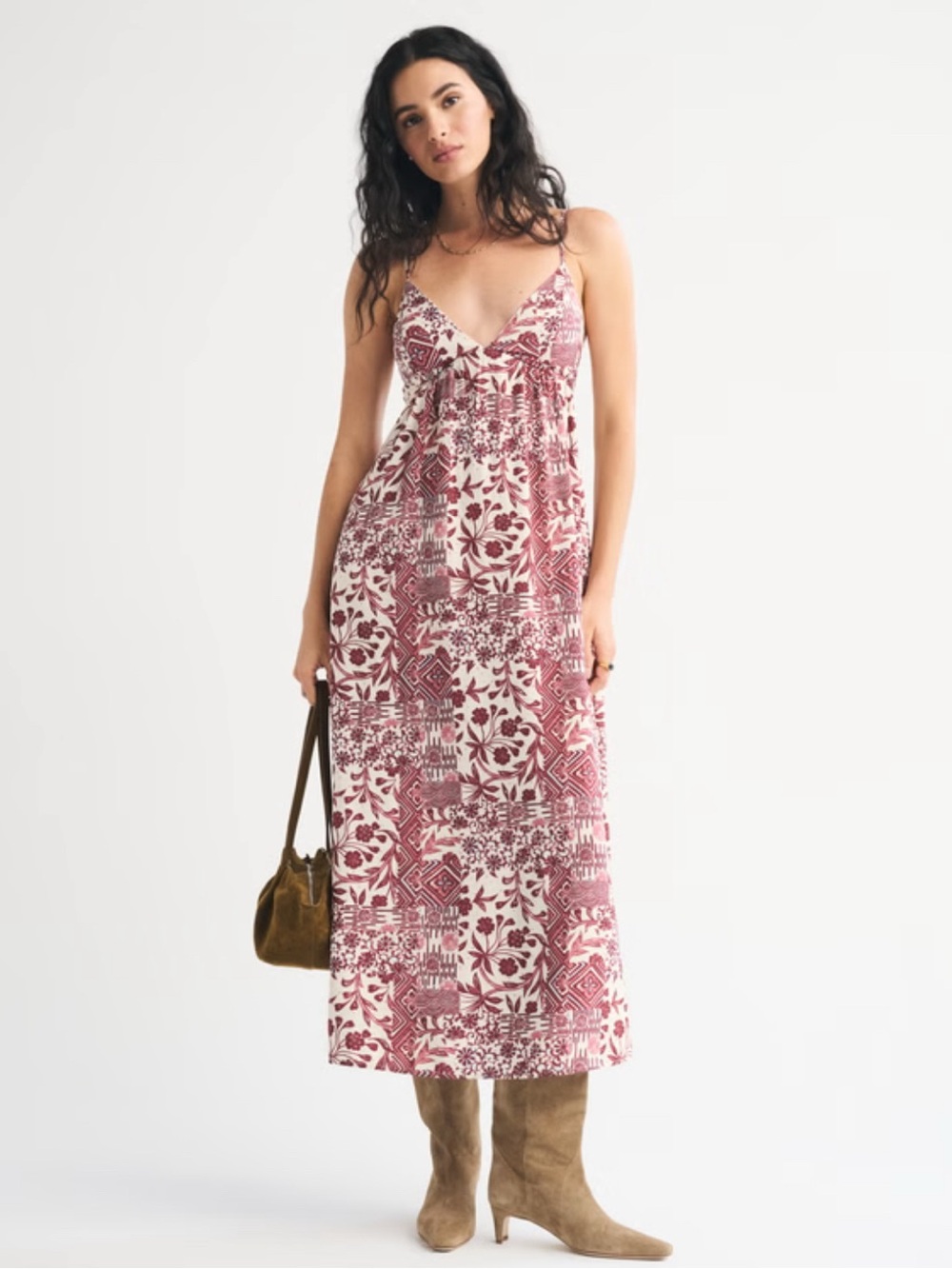 Abercrombie & Fitch Spaghetti Strap Floral Maxi Dress in Dark Red Pattern